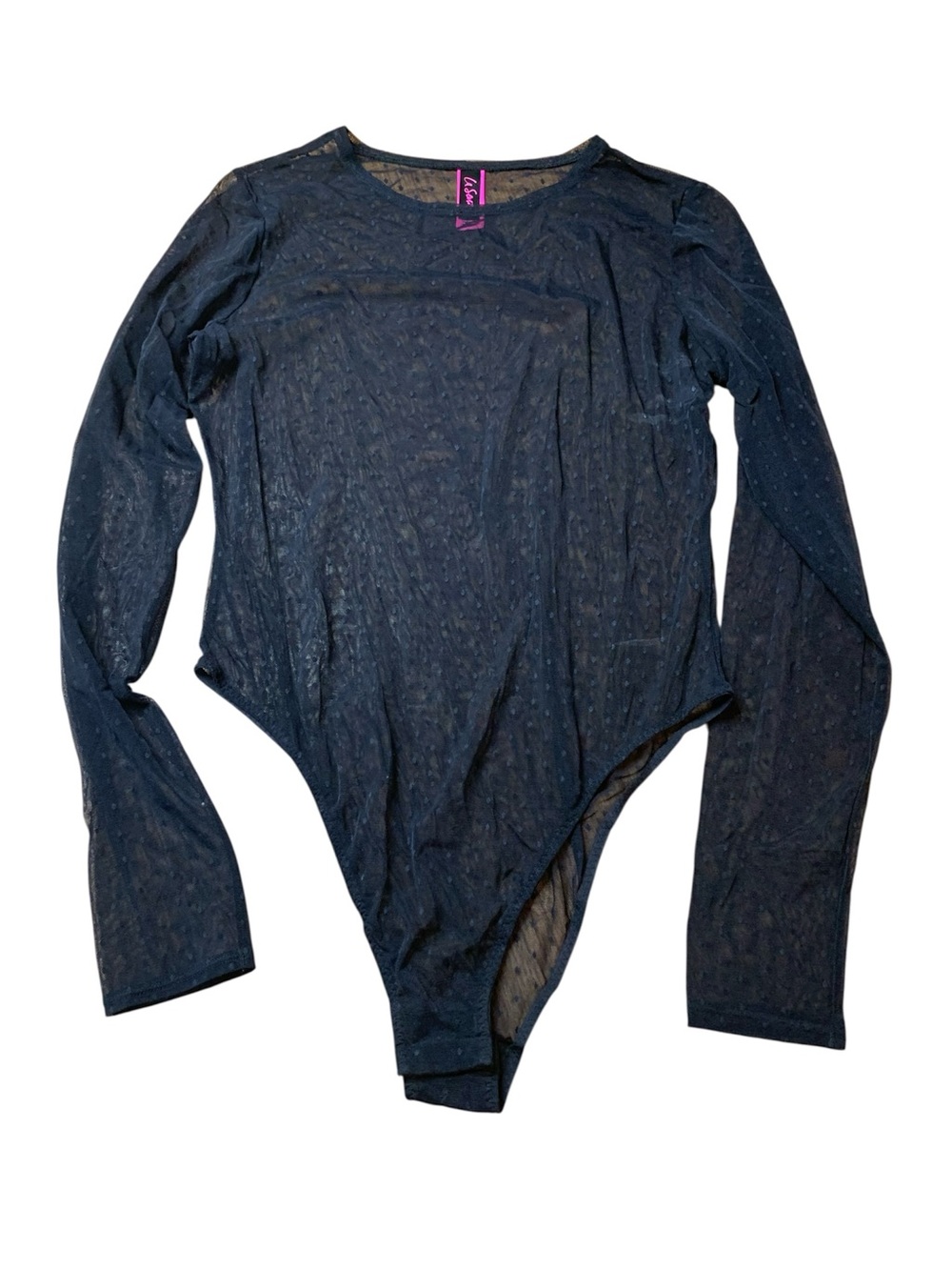 La Senza Black Sheer Mesh Swiss Dot Long Sleeve Bodysuit Size Large L